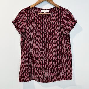 LOFT Geometric Print Lightweight Blouse Red Black Size Small EUC